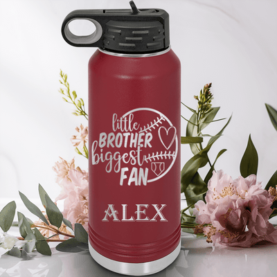 Maroon Baseball Water Bottle With Proud Baseball Sibling Design