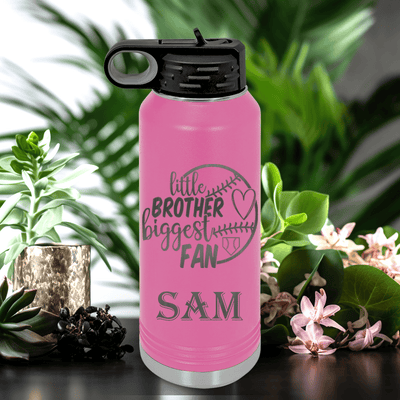 Pink Baseball Water Bottle With Proud Baseball Sibling Design