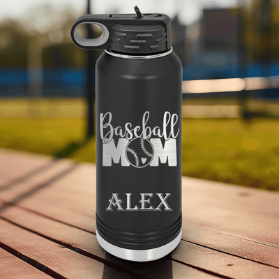 Black Baseball Water Bottle With Queen Of The Bleachers Baseball Design