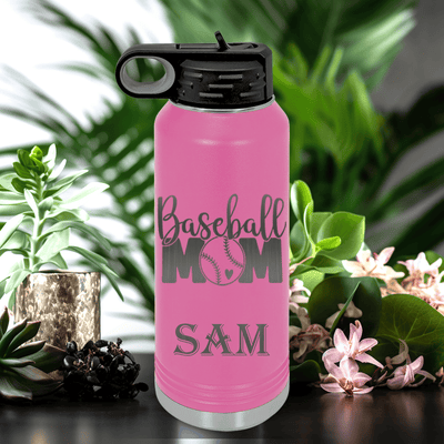 Pink Baseball Water Bottle With Queen Of The Bleachers Baseball Design