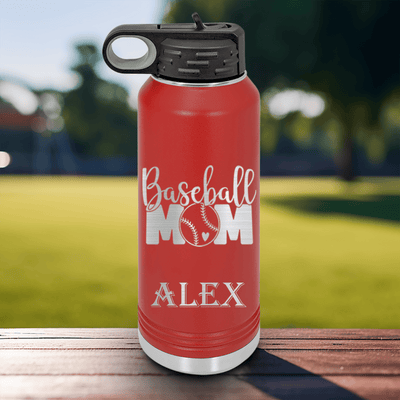 Red Baseball Water Bottle With Queen Of The Bleachers Baseball Design