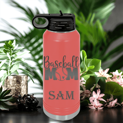 Salmon Baseball Water Bottle With Queen Of The Bleachers Baseball Design