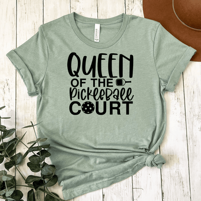 Womens Light Green T Shirt with Queen-Of-The-Pickleball-Court design