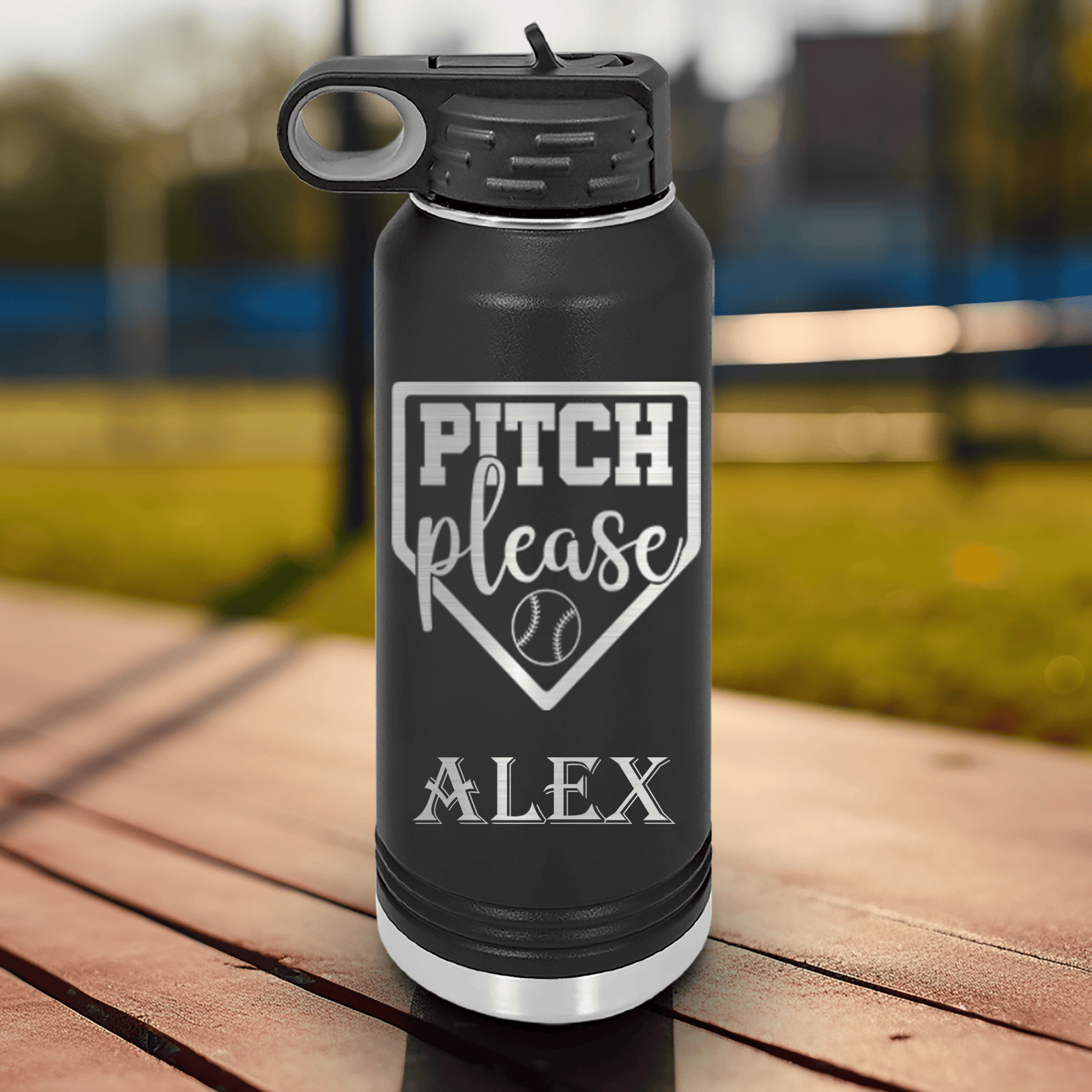 Black Baseball Water Bottle With Sass From The Mound Design