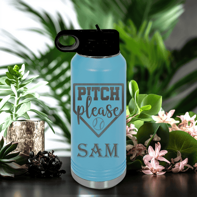 Light Blue Baseball Water Bottle With Sass From The Mound Design