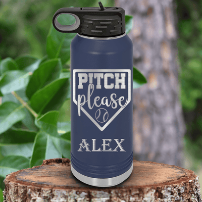 Navy Baseball Water Bottle With Sass From The Mound Design