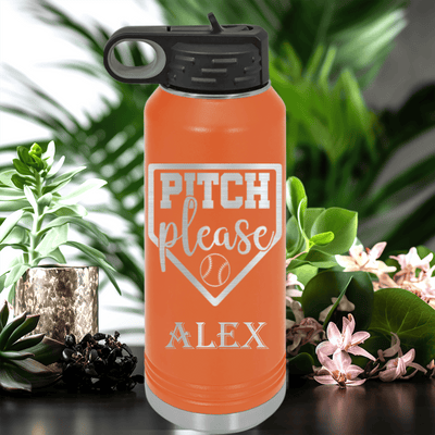 Orange Baseball Water Bottle With Sass From The Mound Design