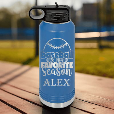 Blue Baseball Water Bottle With Season Of Home Runs Design