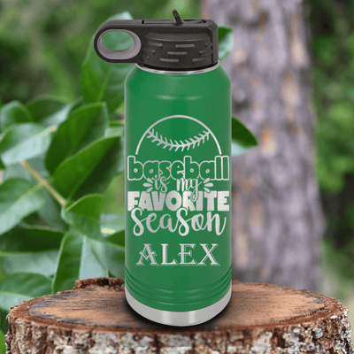 Green Baseball Water Bottle With Season Of Home Runs Design