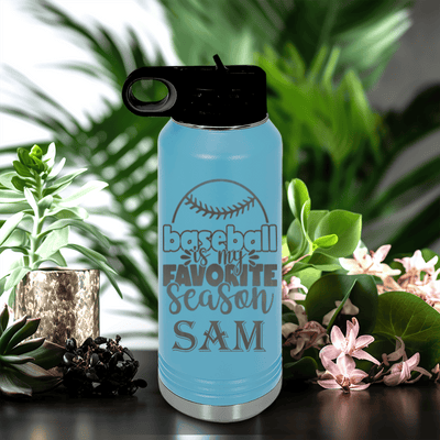 Light Blue Baseball Water Bottle With Season Of Home Runs Design