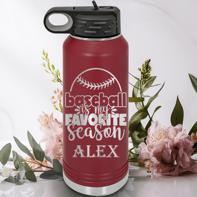 Maroon Baseball Water Bottle With Season Of Home Runs Design