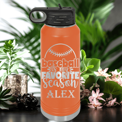 Orange Baseball Water Bottle With Season Of Home Runs Design