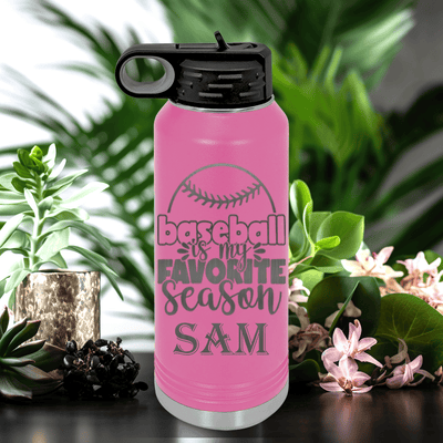 Pink Baseball Water Bottle With Season Of Home Runs Design