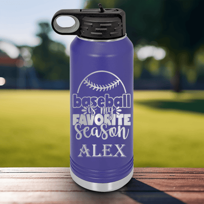 Purple Baseball Water Bottle With Season Of Home Runs Design