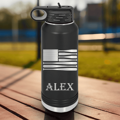 Black Baseball Water Bottle With Star Spangled Bats Design
