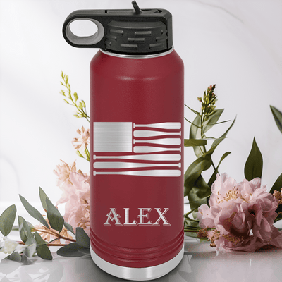 Maroon Baseball Water Bottle With Star Spangled Bats Design