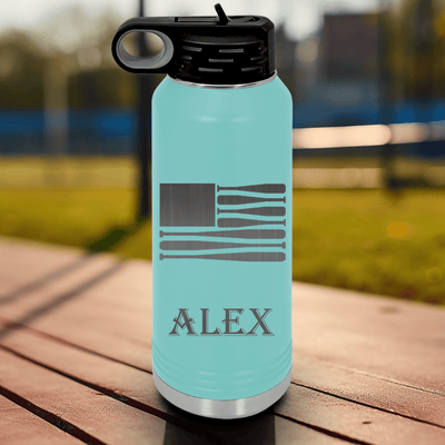 Teal Baseball Water Bottle With Star Spangled Bats Design