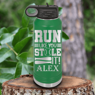 Green Baseball Water Bottle With Swift Baserunner Design