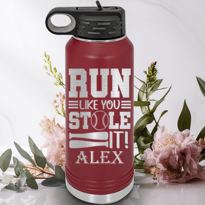 Maroon Baseball Water Bottle With Swift Baserunner Design
