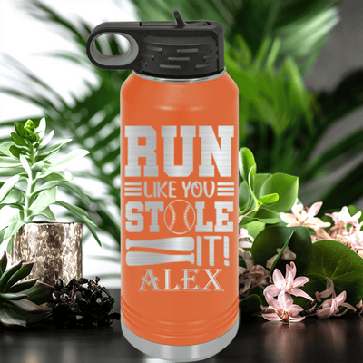 Orange Baseball Water Bottle With Swift Baserunner Design