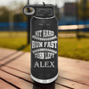 Black Baseball Water Bottle With Swing For The Fences Design