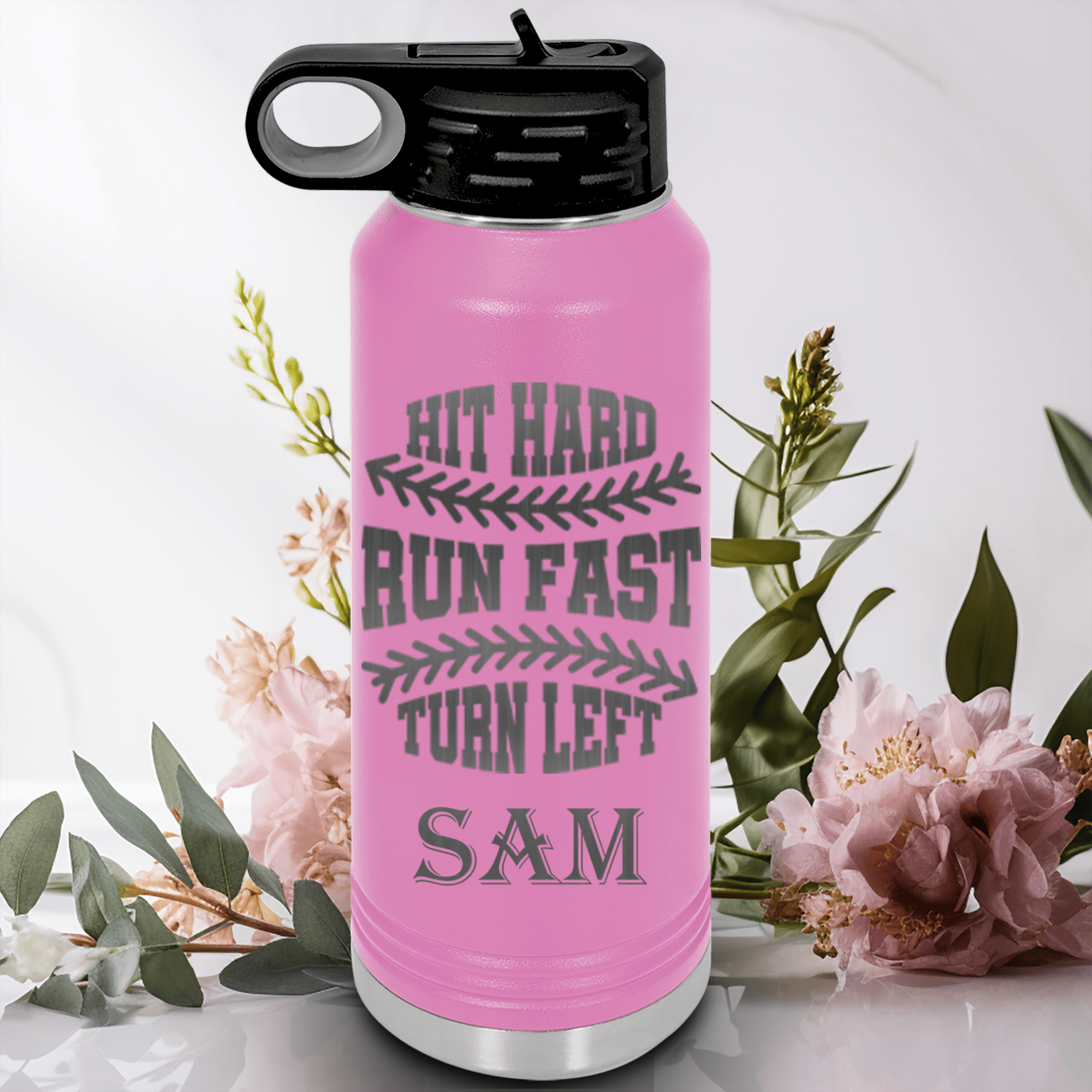 Light Purple Baseball Water Bottle With Swing For The Fences Design