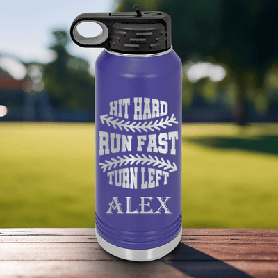 Purple Baseball Water Bottle With Swing For The Fences Design