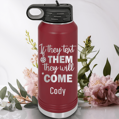 Maroon Pickleball Water Bottle With Text Pickle Design
