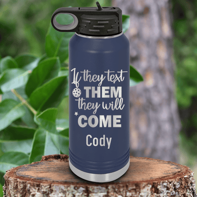 Navy Pickleball Water Bottle With Text Pickle Design
