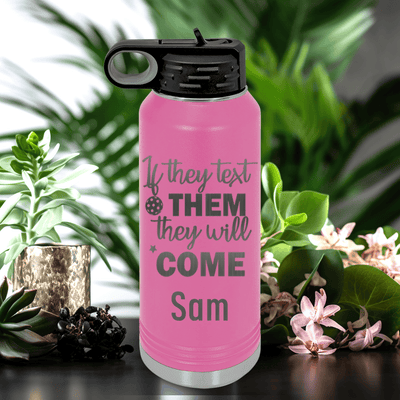 Pink Pickleball Water Bottle With Text Pickle Design