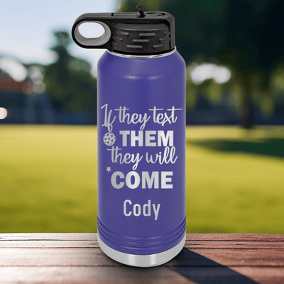 Purple Pickleball Water Bottle With Text Pickle Design