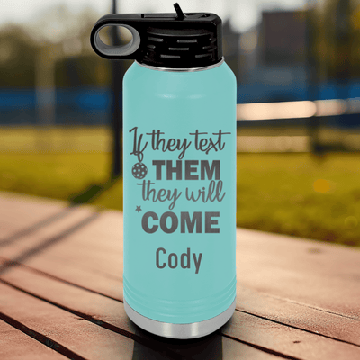 Teal Pickleball Water Bottle With Text Pickle Design