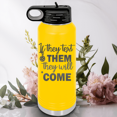 Yellow Pickleball Water Bottle With Text Pickle Design