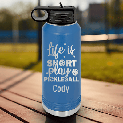 Blue Pickleball Water Bottle With That Pickle Life Design