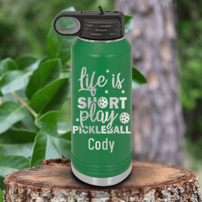 Green Pickleball Water Bottle With That Pickle Life Design