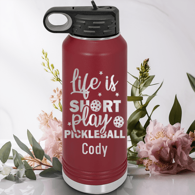 Maroon Pickleball Water Bottle With That Pickle Life Design