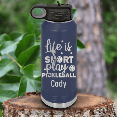 Navy Pickleball Water Bottle With That Pickle Life Design