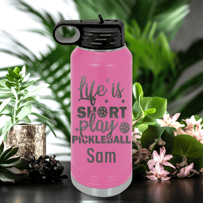 Pink Pickleball Water Bottle With That Pickle Life Design