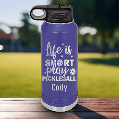 Purple Pickleball Water Bottle With That Pickle Life Design