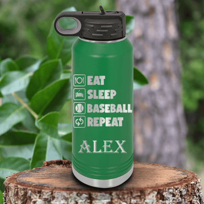Green Baseball Water Bottle With The Baseball Routine Design