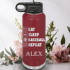 Maroon Baseball Water Bottle With The Baseball Routine Design