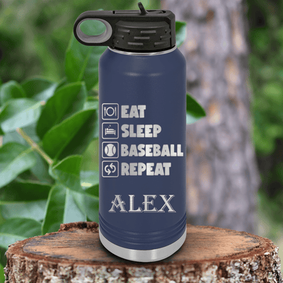 Navy Baseball Water Bottle With The Baseball Routine Design