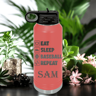 Salmon Baseball Water Bottle With The Baseball Routine Design