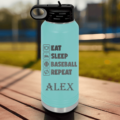 Teal Baseball Water Bottle With The Baseball Routine Design