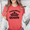 Womens Red T Shirt with The-Pickleball-Queen design