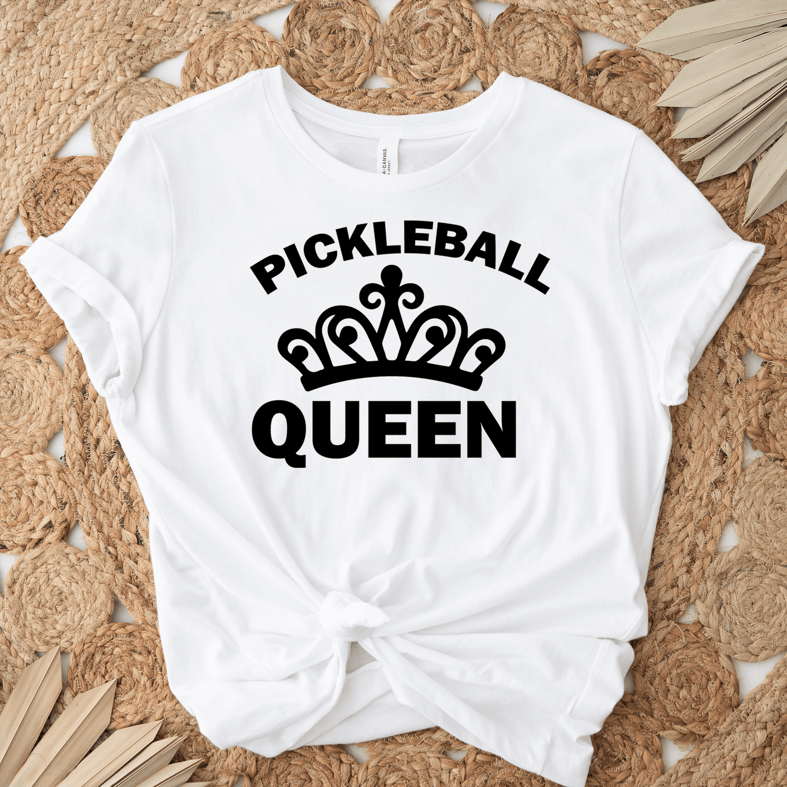Womens White T Shirt with The-Pickleball-Queen design