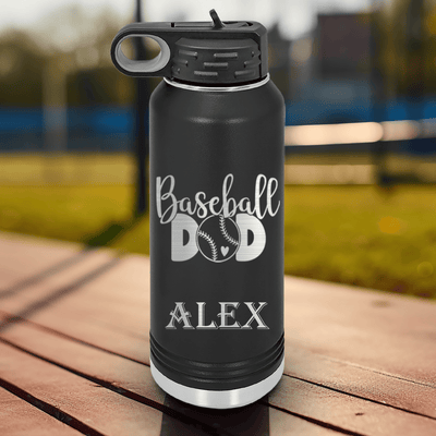 Black Baseball Water Bottle With Ultimate Baseball Father Design