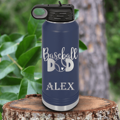 Navy Baseball Water Bottle With Ultimate Baseball Father Design