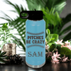 Light Blue Baseball Water Bottle With Unpredictable Pitches Design