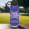 Purple Baseball Water Bottle With Unpredictable Pitches Design